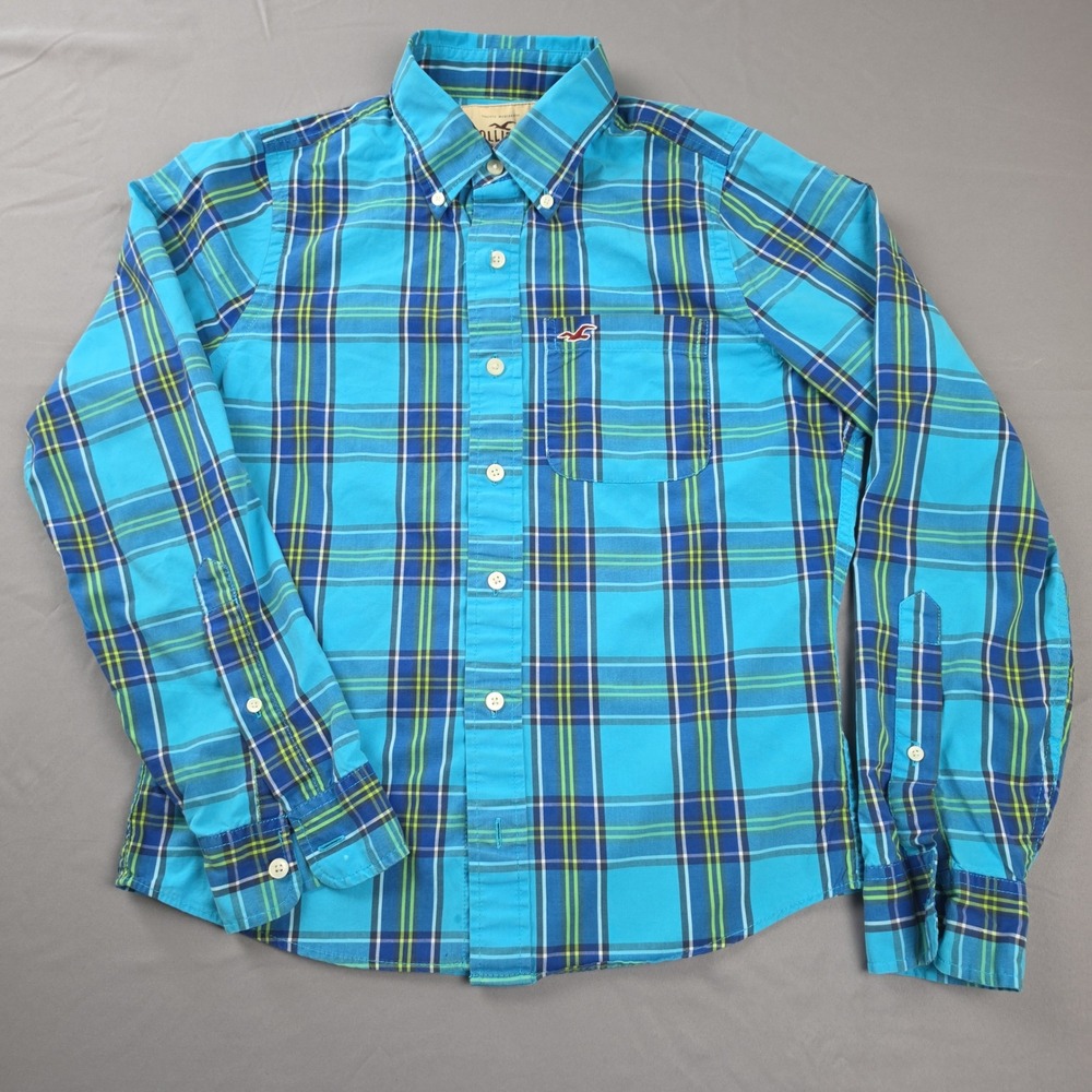 Hollister Plaid Button Down Shirt Mens Medium Blue Long Sleeve Cotton Excellent